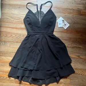 Honey and Rosie Spaghetti Strap Lace Back Double Hem Fit & Flare Mini Dress